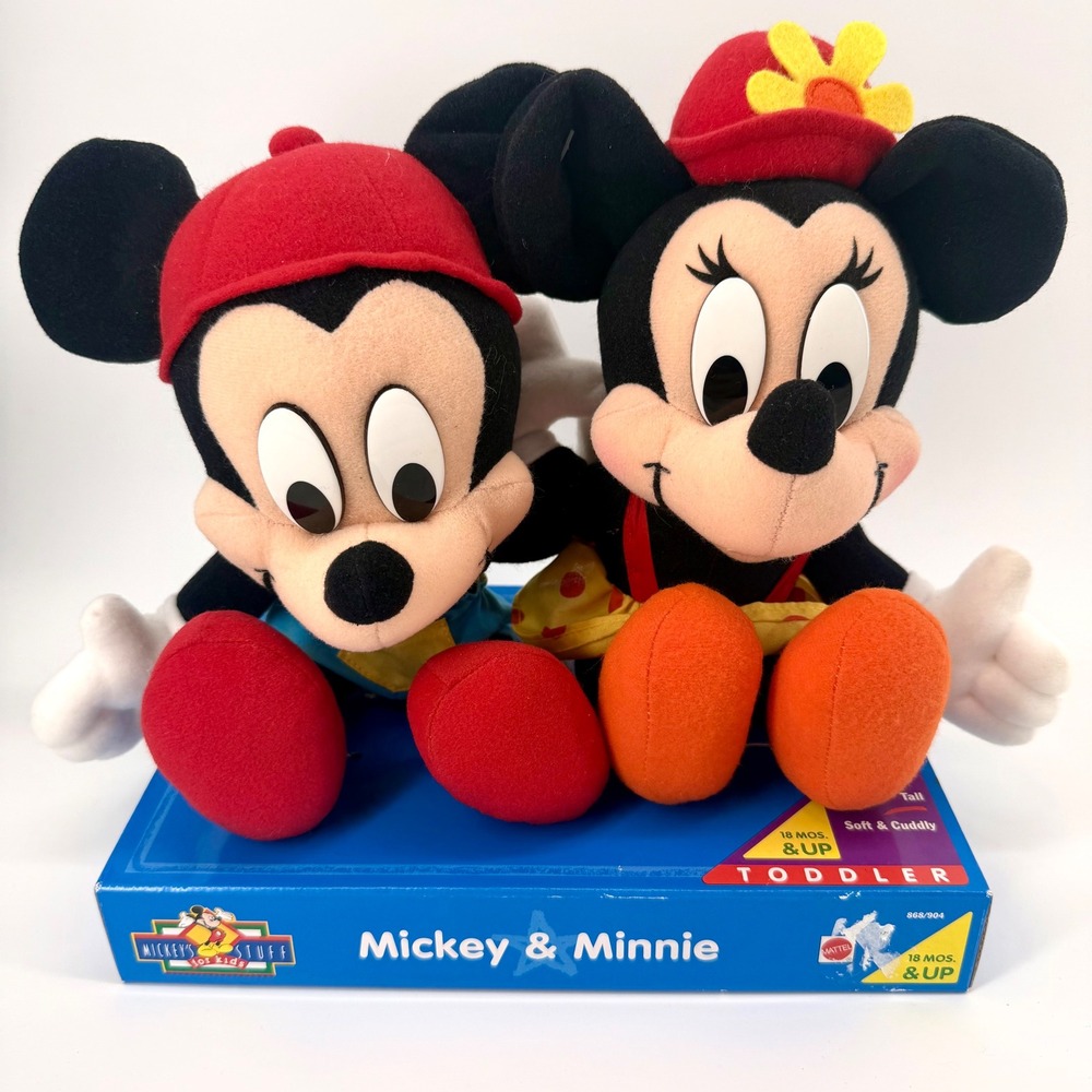 Vintage Disney Mickey and Minnie Toddler 12" Plush Set Up Mattel 1994 READ‎